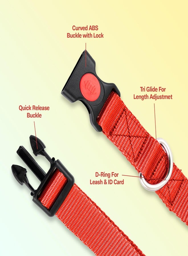 ADIL'S Dog Collar For Small Medium&Large Dogs,Adjustable Nylon Dogs Collar With Quick Release Strong Plastic With Lock Buckle(Width: 25Mm),Colour: Red,Size: M - Image 2